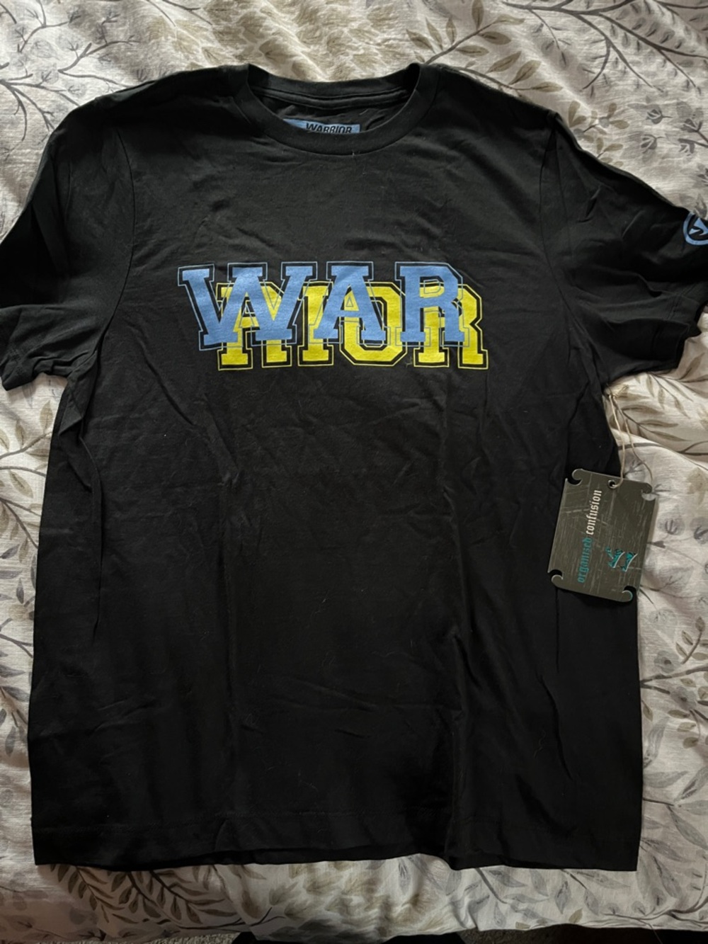 Men's Black WARRIOR Graphic Short Sleeve Tee in Blue & Yellow